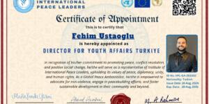 Fehim Ustaoğlu, Uluslararası Barış Liderleri Enstitüsü Türkiye Gençlik İşleri Direktörlüğü’ne Atandı